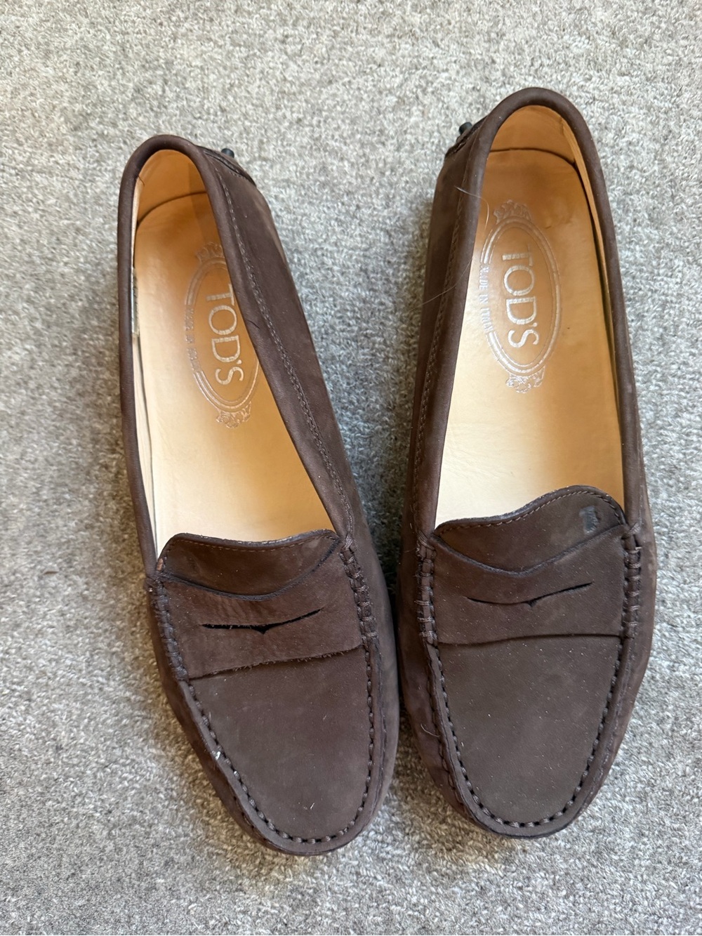 Tod's Brown Suede Penny Loafers
